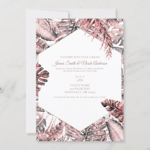 Invitation Rose Gold Parties scintillant Tropical Palm Feuill