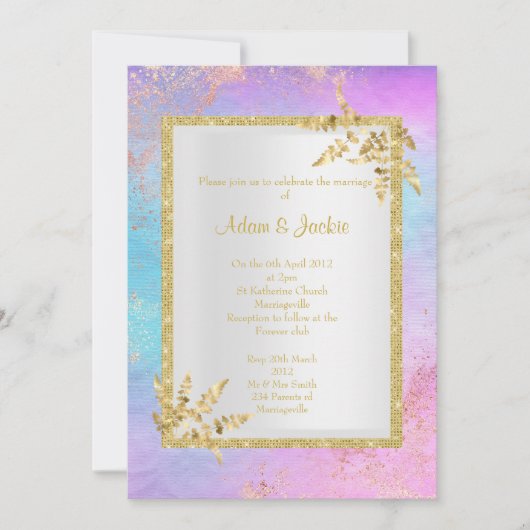 Invitation ROSE GOLD Pastel Marbre ÉLÉGANT MARIAGE CLASSE (Devant)