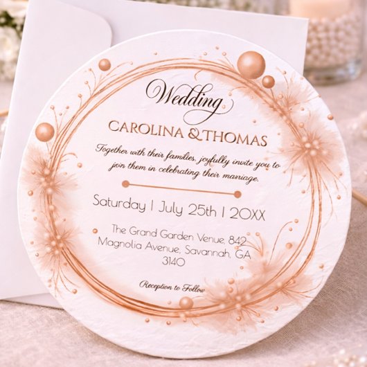 Invitation Rose Gold Pearls Modern Elegant Wedding 