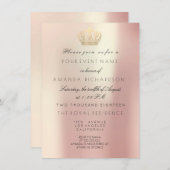 Invitation Rose Gold Pearly Crown Parties scintillant royale (Devant / Derrière)