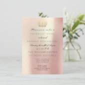 Invitation Rose Gold Pearly Crown Parties scintillant royale  (Debout devant)