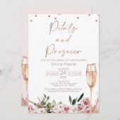 Invitation Rose Gold Petals Prosecco Boho Fête des mariées (Devant / Derrière)