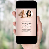 Invitation rose gold photo pour 40 ans