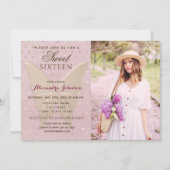 Invitation Rose Gold Photo Sweet 16 Anniversaire (Devant)