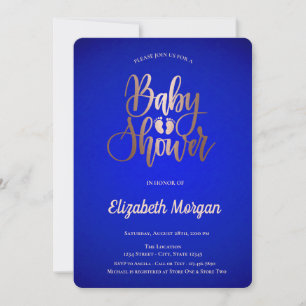 Invitation Rose Gold Pieds bébé Baby shower bleu royal