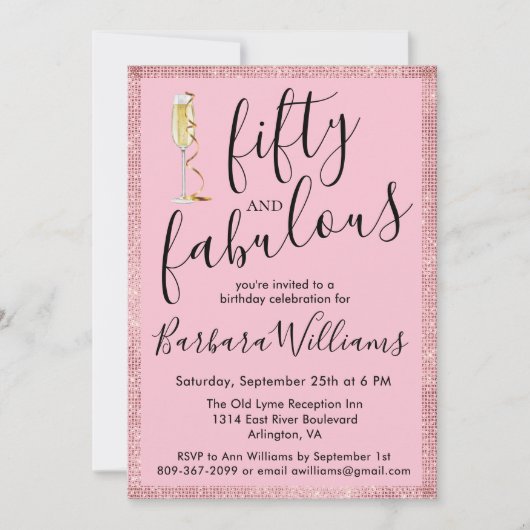 Invitation *Rose Gold Pink 50 & Fabulous 50th Birthday Party  (Devant)