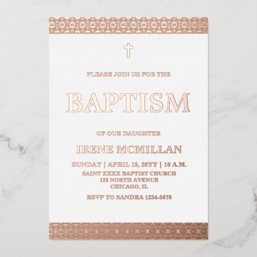 Invitation rose Gold Pink Baptism Foil (Recto)