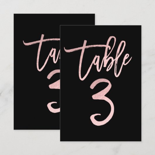 Invitation Rose Gold Pink Foil Moderne Écriture Table Numéro  (Devant / Derrière)