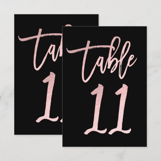 Invitation Rose Gold Pink Foil Moderne Écriture Table Numéro  (Devant / Derrière)