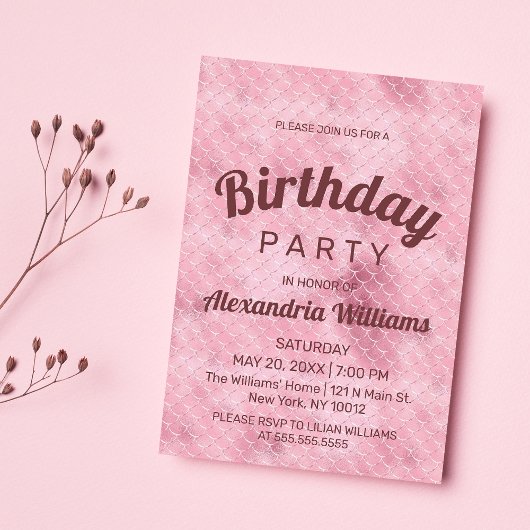 Invitation Rose gold pink glitter gradient mermaid Birthday