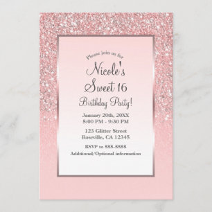 Invitation Rose Gold Pink Parties scintillant Shine Sweet 16