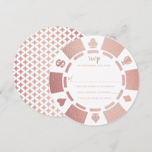 Invitation Rose Gold Poker Chip Casino Mariage RSVP Card (Devant / Derrière)