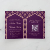 Invitation Rose Gold Pourpre Foncé Damassé Arche Code QR Musu (Intérieur)