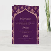 Invitation Rose Gold Pourpre Foncé Damassé Arche Code QR Musu (Dos)