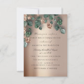 Invitation Rose Gold Première Sainte Communion Croix chrétien (Devant)