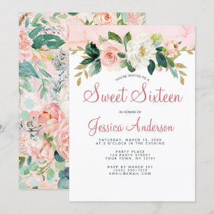 Invitation Rose Gold Princess Floral Sweet sixteen