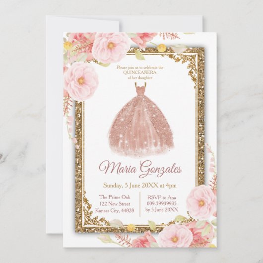 Invitation rose Gold Princess - White Mis Quince (Devant)