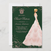 Invitation Rose Gold Princesse Robe Sweet sixteen vert (Devant)
