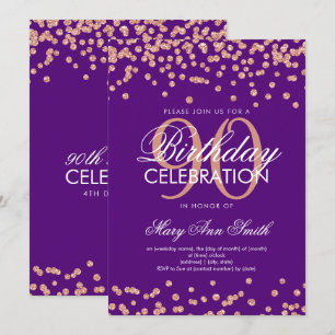 Invitation Rose Gold Purple 90e anniversaire Parties scintill