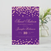 Invitation Rose Gold Purple Confetti Photo Sweet 16 (Debout devant)