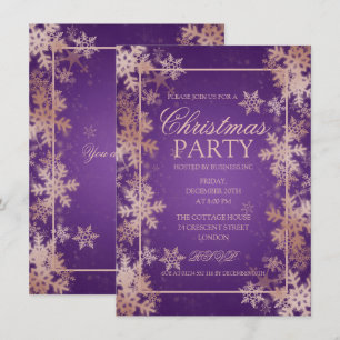 Invitation Rose Gold Purple Foil Foyers de neige fête de Noël