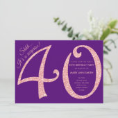 Invitation Rose Gold Purple Parties scintillant Surprise 40e  (Debout devant)