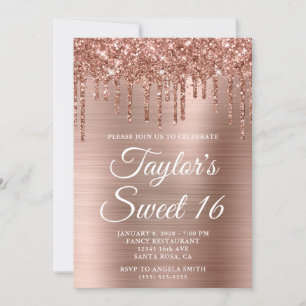 Invitation Rose Gold qui dégouline de paillettes et de feuill