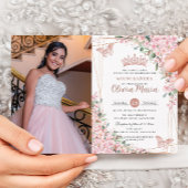Invitation Rose Gold Quinceañera en fleurs de cerisiers roses