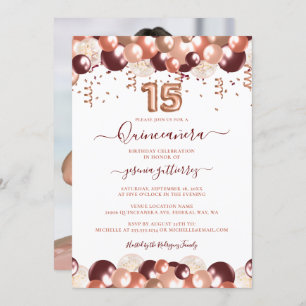 Invitation Rose Gold Quinceañera Parties scintillant Ballotte
