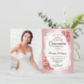 Invitation Rose Gold Quinceanera Party avec photo (Debout devant)