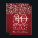 Invitation Rose Gold Red 30th Birthday Save Date hiver<br><div class="desc">Elégant design "30e anniversaire fête" avec Parties scintillant Rose Gold Faux Snowflakes & bokeh lumières brillantes sur le arrière - plan rouge (vous pouvez changer la couleur arrière - plan selon vos besoins),  et nom personnalisé   texte de détails. Facile à utiliser et facile à personnaliser. Commandez aujourd'hui !</div>