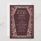 Invitation Rose Gold Red Gothique Coffin Mariage QR Code (Devant)