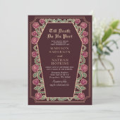 Invitation Rose Gold Red Gothique Coffin Mariage QR Code (Debout devant)