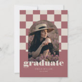Invitation Rose Gold Retro À damiers Arch Photo Graduation (Devant)