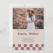 Invitation Rose Gold Retro À damiers Arch Photo Graduation (Dos)