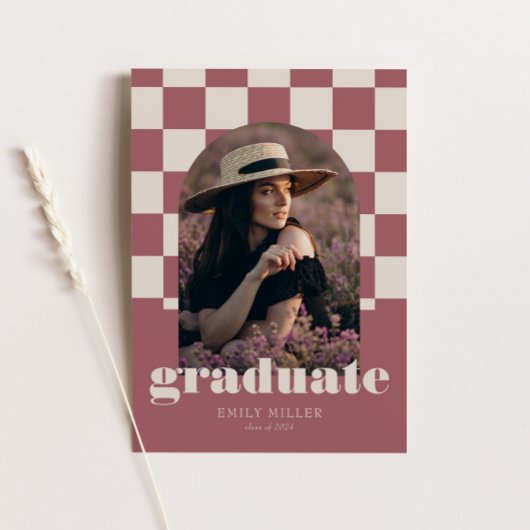 Invitation Rose Gold Retro À damiers Arch Photo Graduation