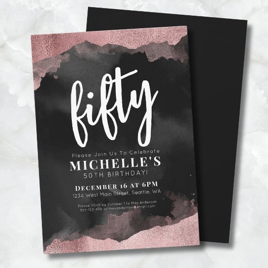 Invitation Rose Gold Rose 50e Anniversaire