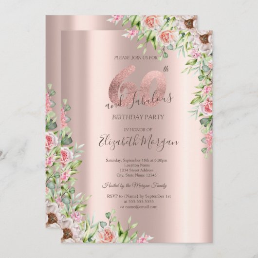 Invitation Rose Gold, Rose 60e anniversaire (Devant / Derrière)