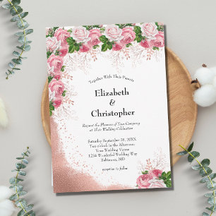 Invitation Rose Gold Rose Blanc Floral Élégant Mariage Modern