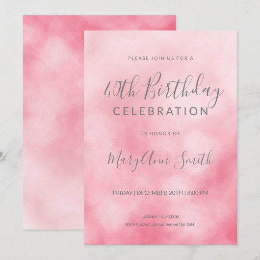Invitation Rose Gold Rose Blush Foil 40e anniversaire Parties (Devant / Derrière)