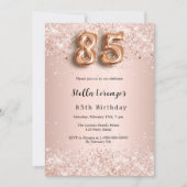 Invitation rose gold rose confetti pour 85e anniversaire (Devant)