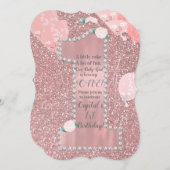 Invitation Rose Gold Rose & Diamonds ONE 1er anniversaire fêt (Devant / Derrière)