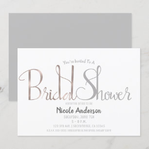 Invitation Rose Gold Rose et Gris Écriture Moderne Baby Showe