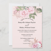 Invitation Rose Gold rose Floral Polices modernes Mariage pho (Devant)