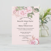 Invitation Rose Gold rose Floral Polices modernes Mariage pho (Debout devant)