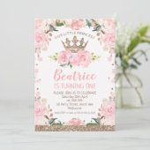 Invitation Rose Gold Rose Floral Princess Crown 1er anniversa (Debout devant)