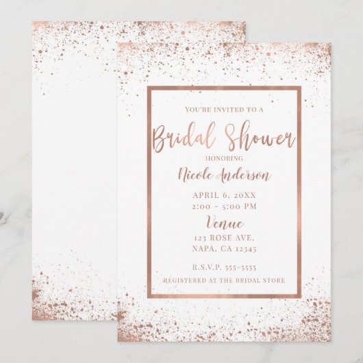 Invitation Rose Gold Rose Glam Moderne Chic Mariage (Devant / Derrière)