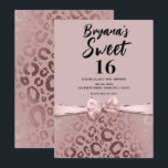 Invitation Rose Gold Rose Glamour Imprimé Léopard Sweet 16<br><div class="desc">Personnalisez pour votre événement</div>