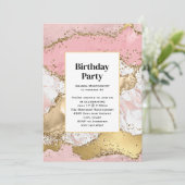 Invitation Rose Gold Rose Marbre Abstrait Anniversaire (Debout devant)