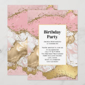 Invitation Rose Gold Rose Marbre Abstrait Anniversaire (Devant / Derrière)